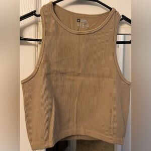 SHEIN Tan Ribbed Crop Tank Top